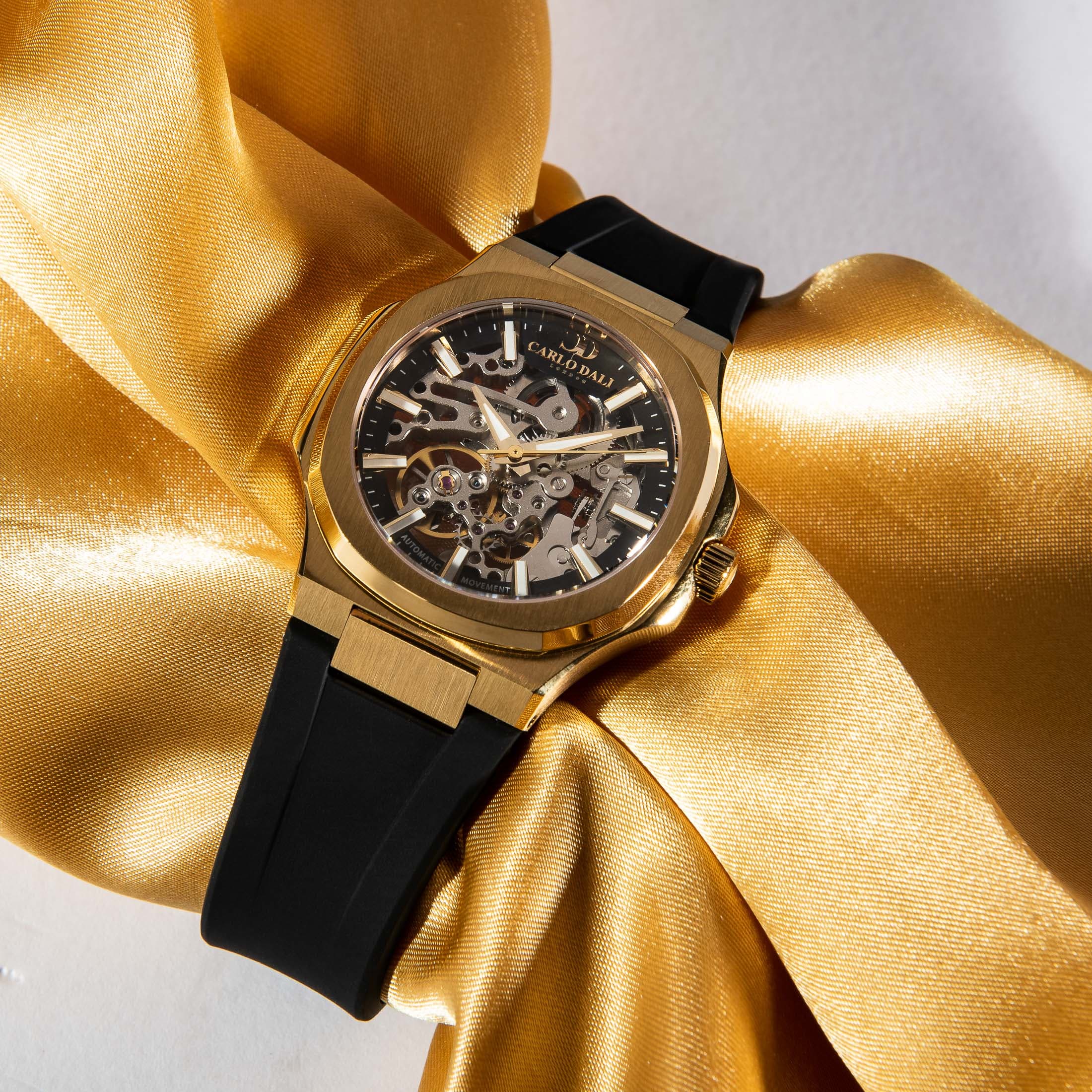 "TIMELESS" SKELETON BLACK & GOLD RUBBER WATCH thumbnail 2