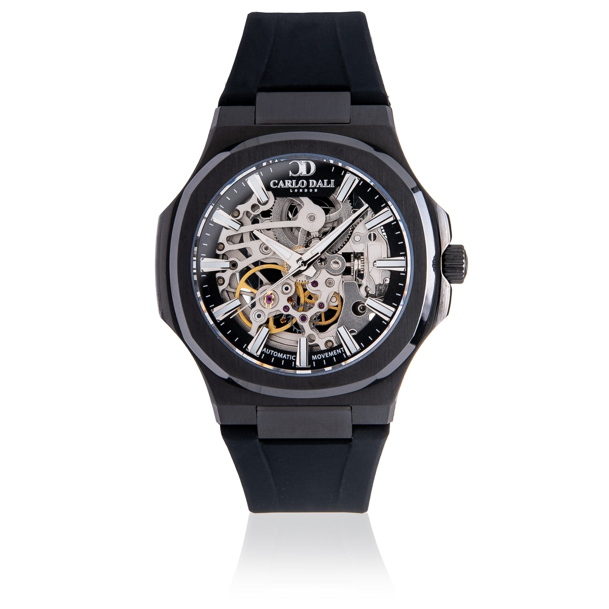 "TIMELESS" SKELETON TOTAL BLACK RUBBER WATCH
