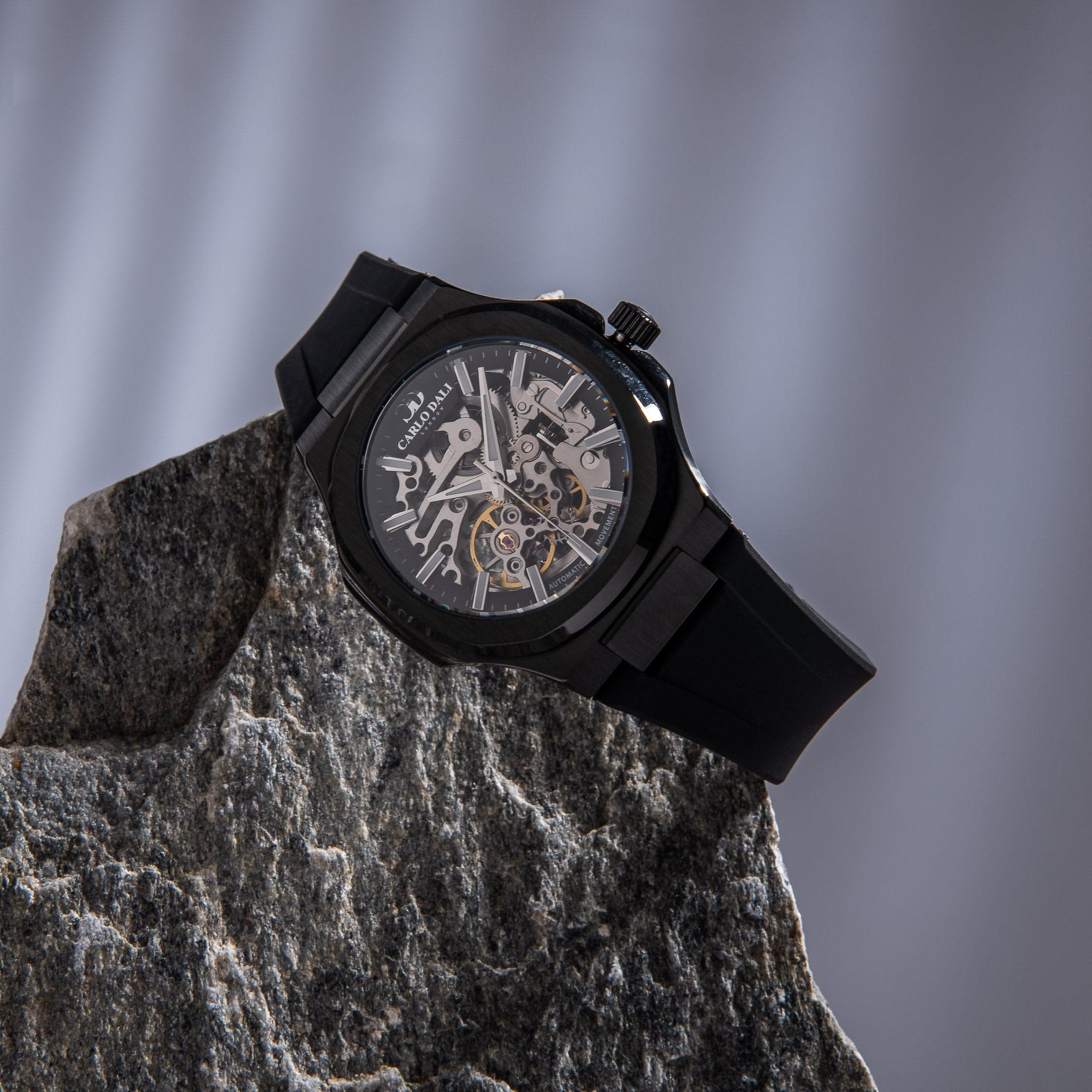"TIMELESS" SKELETON TOTAL BLACK RUBBER WATCH thumbnail 2