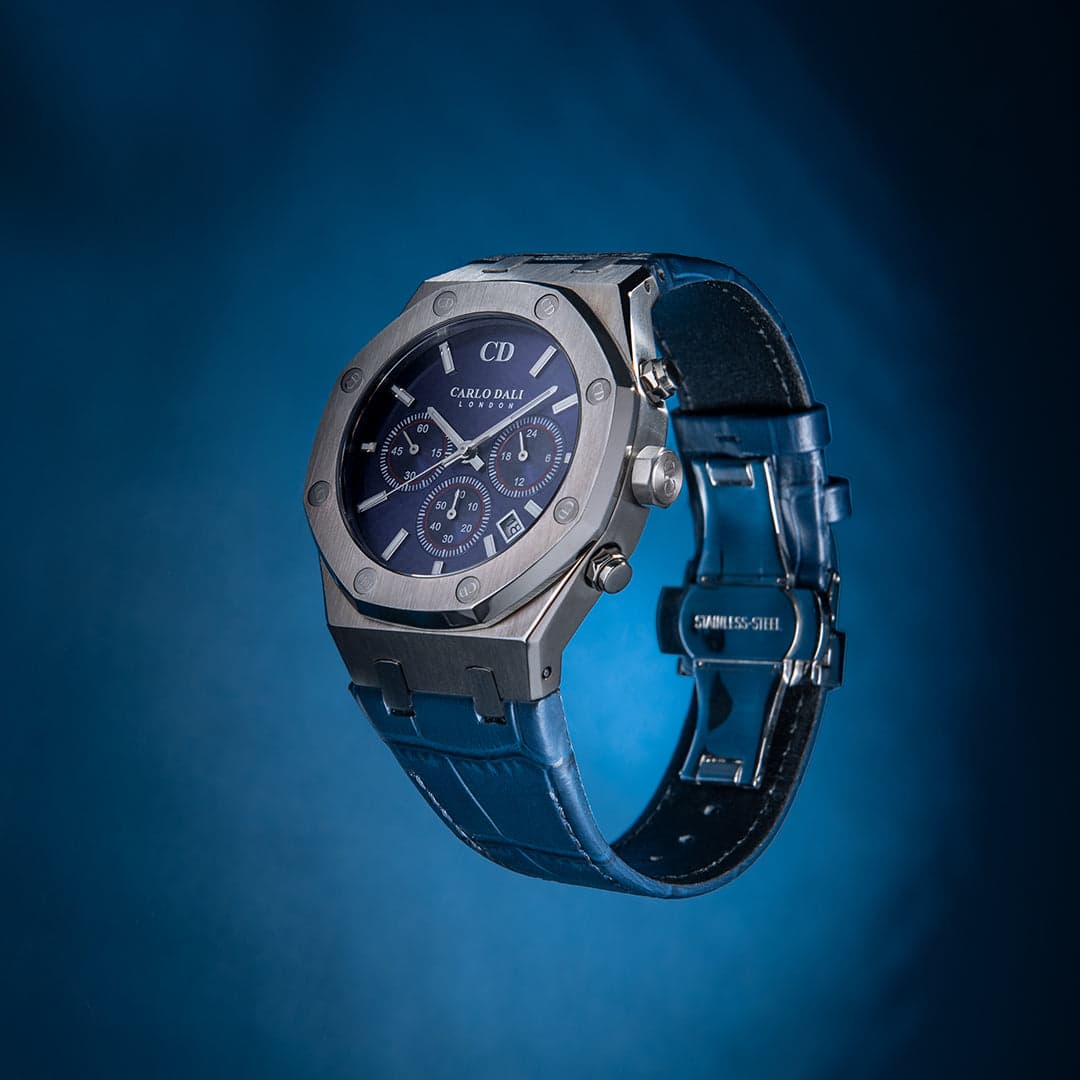 Chronograph Leather Blue Watch thumbnail 3